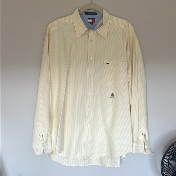 Vintage Tommy Hilfiger Crest Shirt XL butte Yellow Pinstripe Oxford Button Down - Picture 1 of 8